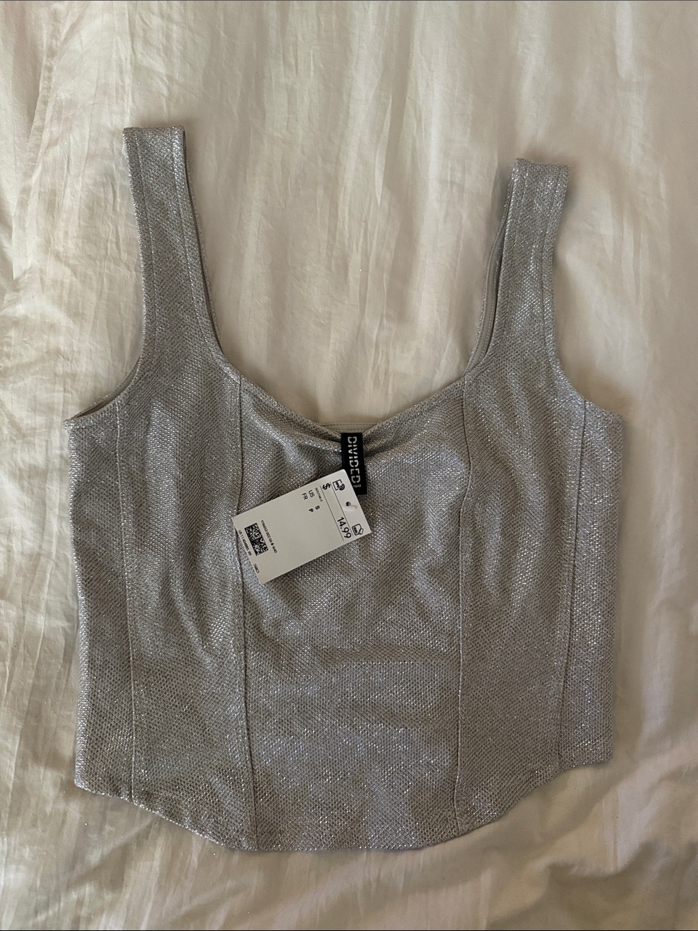 H&M Silver Metallic Square-Neck Crop Tank